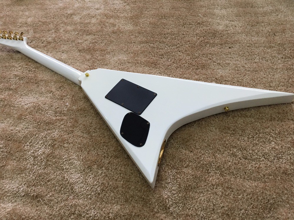 jackson custom guitar White color Golden hardwares Blocks inlay on rosewood fingerboard flying v electric guitar 6 strin