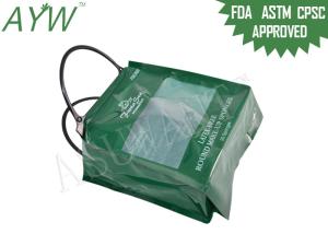 Quality Portable Plastic Flat Bottom Tote Bag Promotional Shopping With Green Side Gusset wholesale