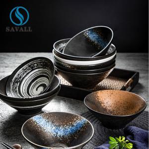 Quality Funnel Shaped Black Porcelain Dinnerware Vintage Porcelain Bowls 600ML 800ML wholesale