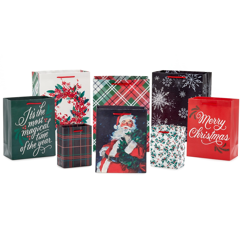 Christmas Gift Paper Bag For Decorative Party Bolsa De Navidad With Hand Length Handle