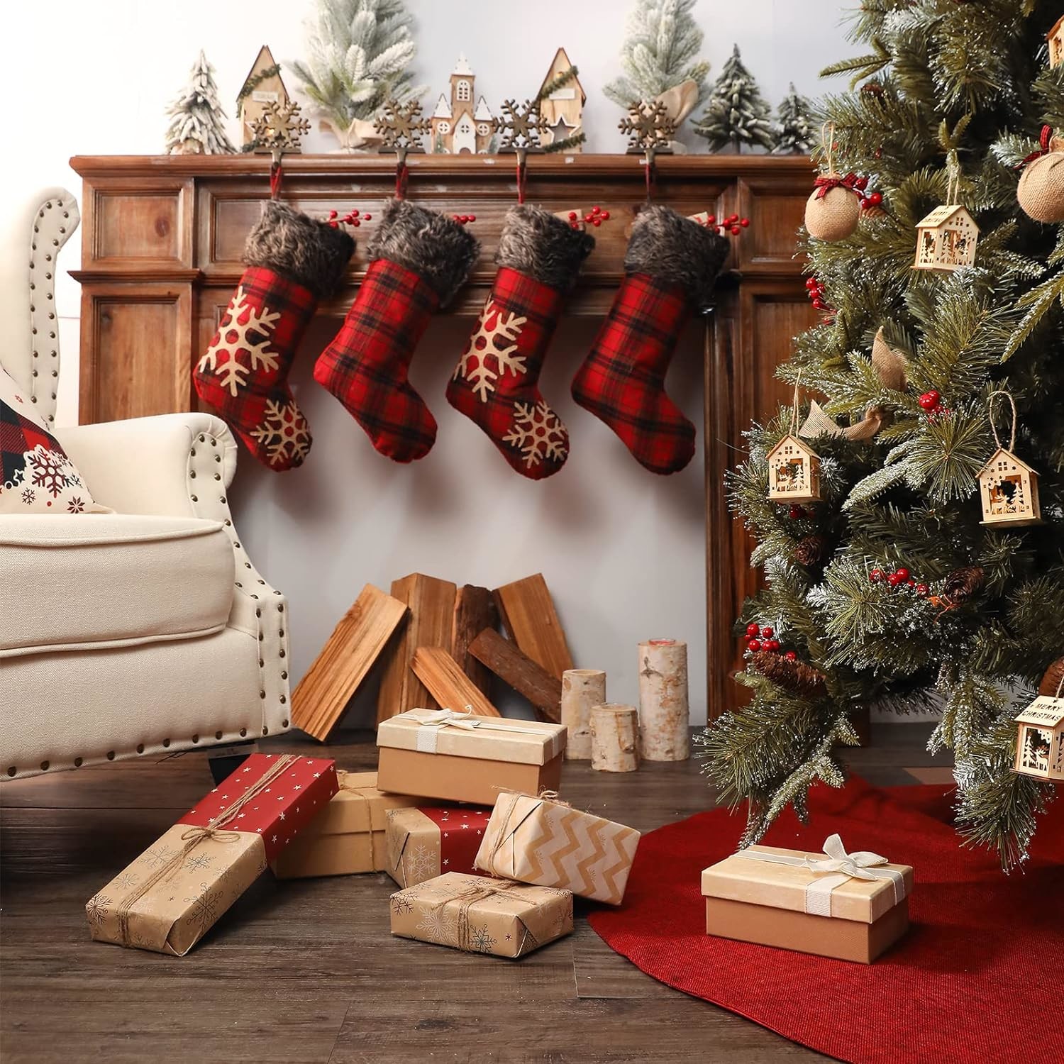 Christmas Stocking Classic Large Stockings Santa, Snowman, Reindeer Xmas Character for Family Holiday Christmas Party
