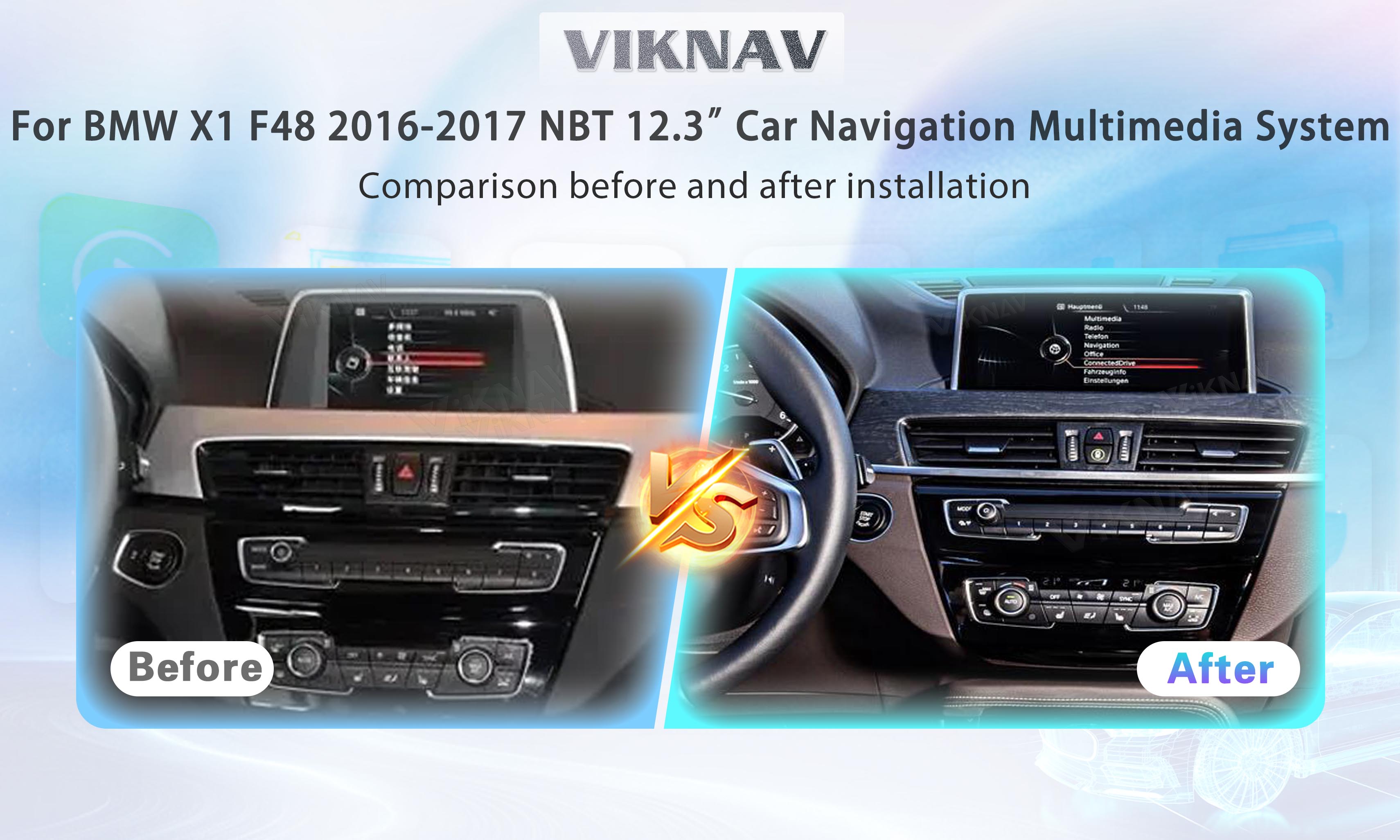 Viknav 12.3 inch Car Radio For BMW X1 F48 2016-17 NBT System Wireless Multimedia Player GPS Navigation Android Auto