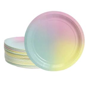 Quality HM20926 Rainbow Gradient Round Trendables Disposable Paper Plates Dinner Size wholesale
