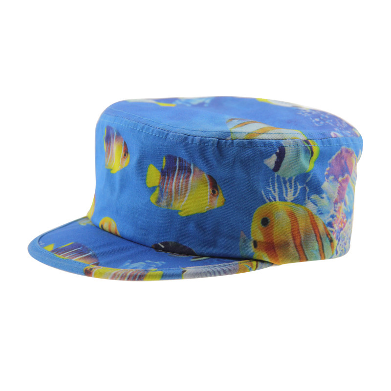 Fashionable Printing Mens Canvas Cadet Hats Military Street Cap Flat Embroidery