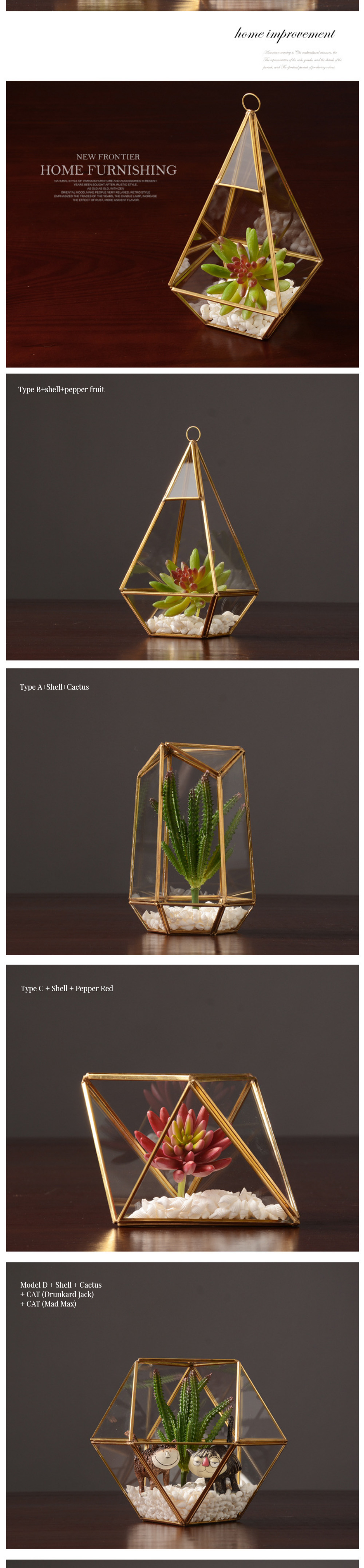 Nordic Eco-friendly Wall-Mounted Glass Display Box with Brass Margin and Wooden Base