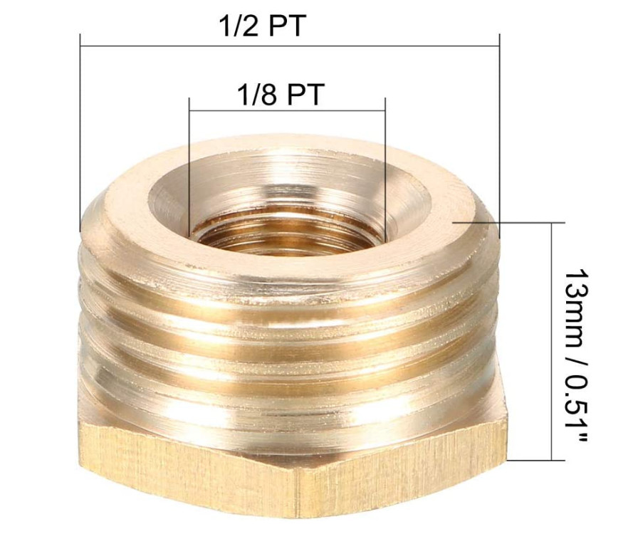 1/2'' PT Male X 1/8'' PT Female Brass Stopcock Valves Hex Bushing Adapter