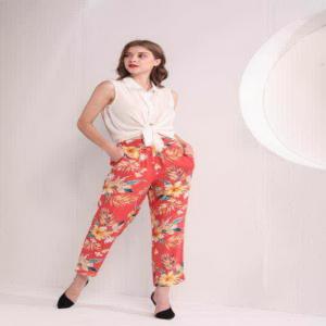 Quality Flowered Casual Summer Trousers 100% Rayon Womens Printed Trousers wholesale