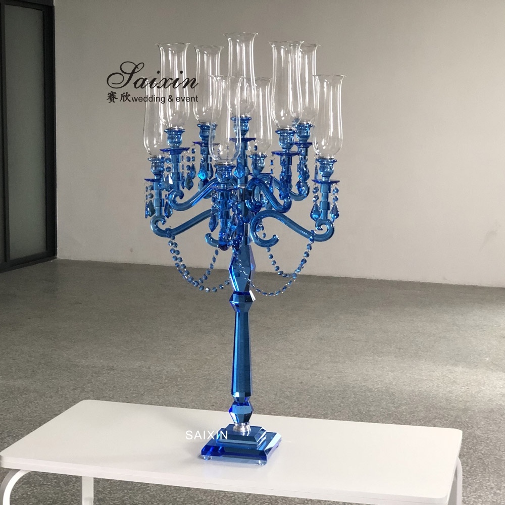Blue Crystal Candelabra 9 Arm Crystal Chandelier Candlesticks Table Decoration