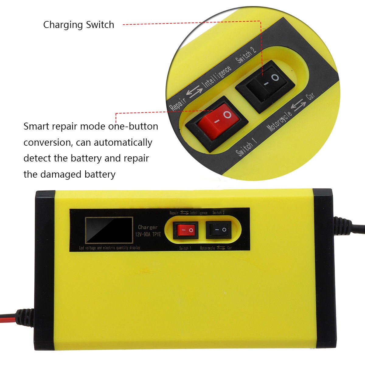 Wet Lead Acid 12V 8A LCD Display Battery Charger Pulse Repair For Car Motorcycle