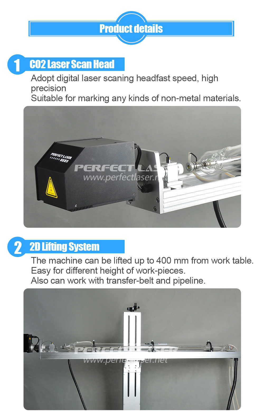 30w 60w Co2 Laser Marking Machine Water Cooling For Wood Glass Plastics Leather