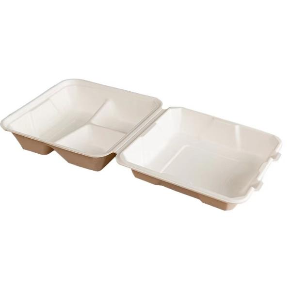 Biodegradable Bagasse Sugarcane Clamshell Food Container 3 Compartment