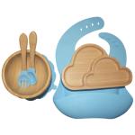 BPA Free Baby Silicone Products Plate Set Elephant Wooden Silicone Suction Plate