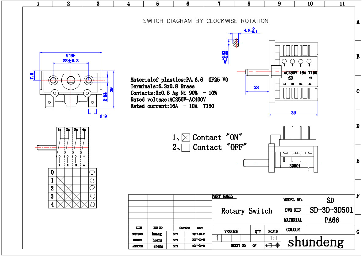PA66 switch Home appliance switch SHUNDENG SD-3D-3501 Rotary switches OVEN SWITCH Switch gear Three gears switch