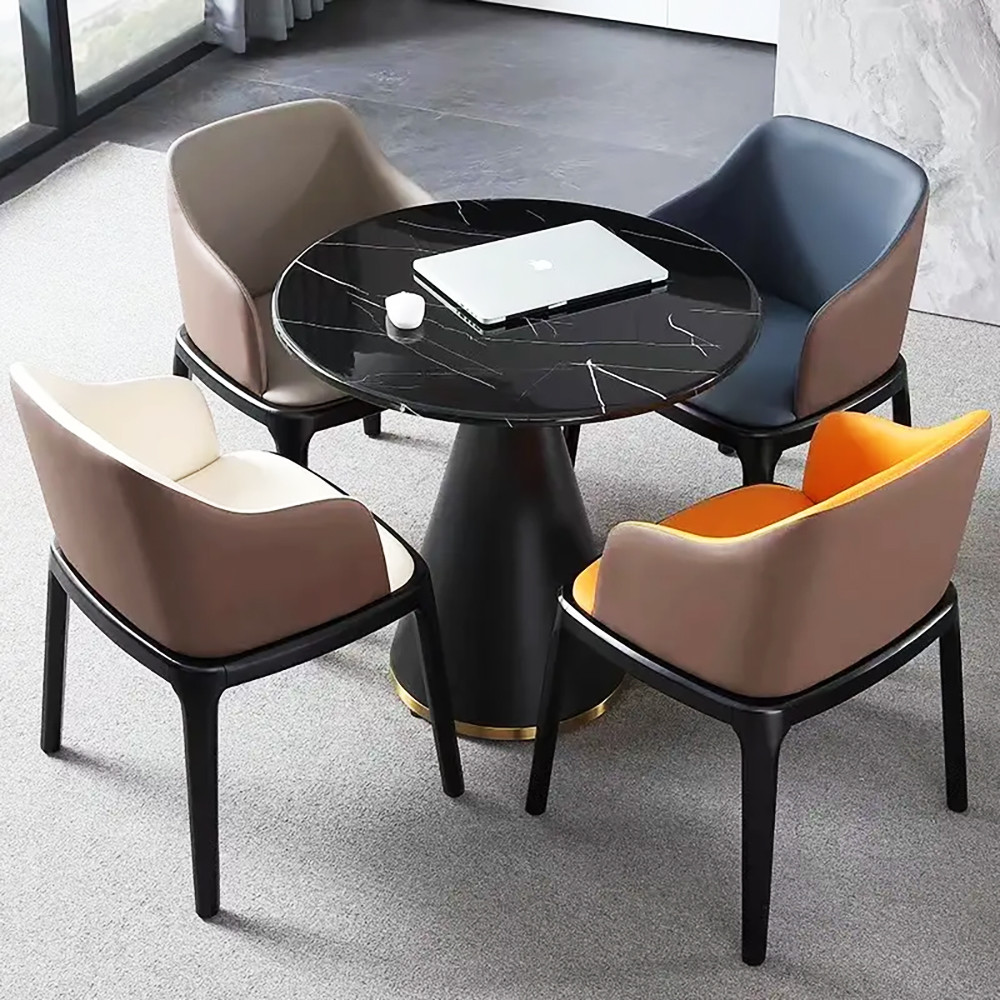 Modern Round Negotiation Table Marble Top Stainless Steel Gold/Silver