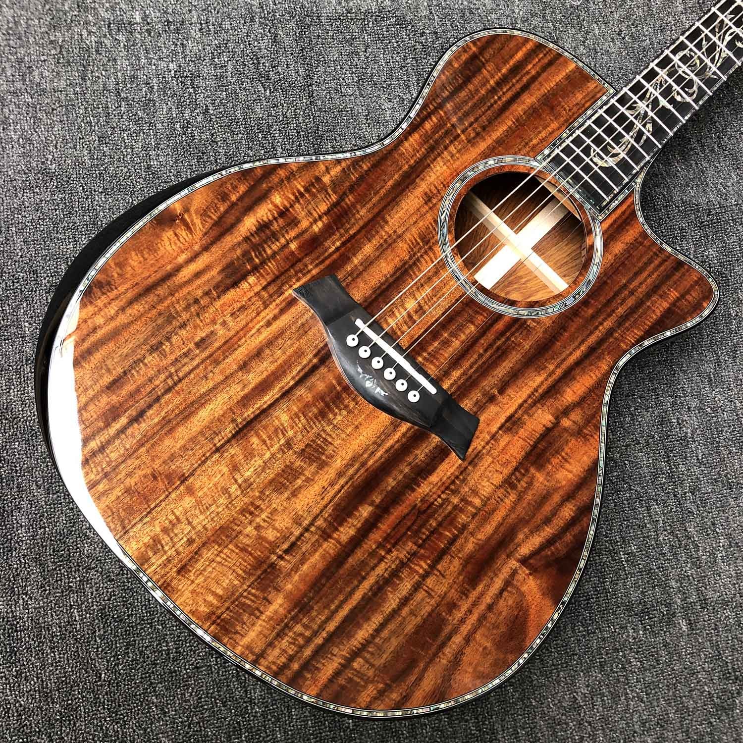 Custom Aaaa All Solid Koa Wood Top Cocobolo Back Side Acoustic Guitar with Armrest