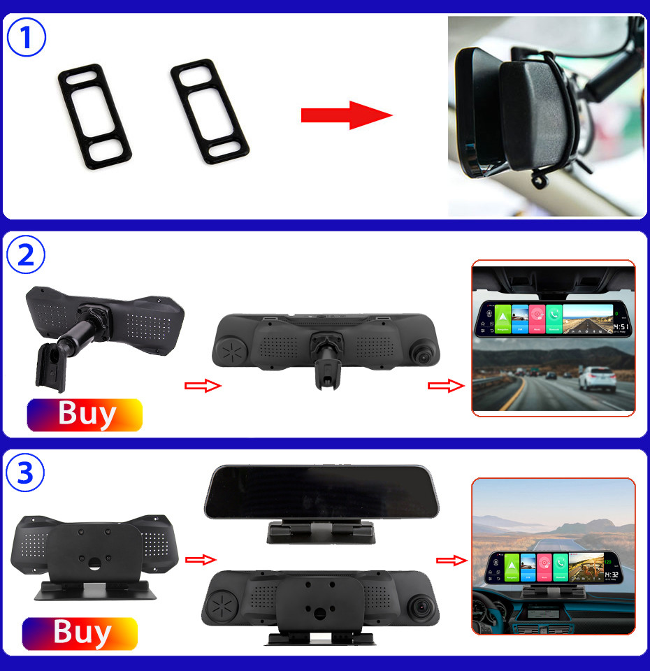 4GB 32GB Motion Activated Dashcam 12 Inch DVR Rear View Mirror DVR ADAS GPS