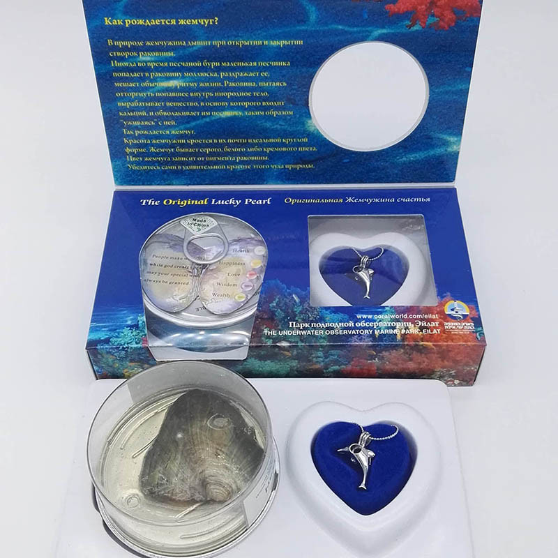 Custom Color Box Love Pearl Necklace Set Oyster Cage Pendant Wish Pearl Jewelry Gift Box