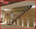 Straight Stringer Staircase VK08S Stainless steel handrail Tempered Glass, 304