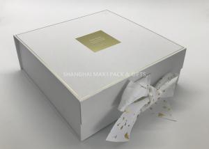 Quality Small / Big Plain White Cardboard Gift Boxes With Lids Ribbon Bow Gold Foil Hot Stamping wholesale