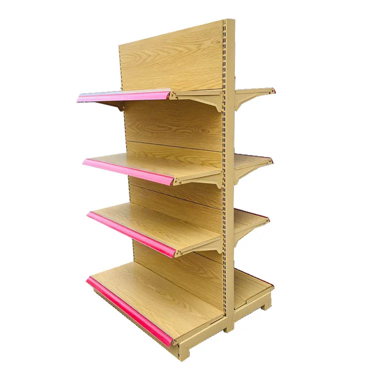 Factory Custom Size Color wood grain color supermarket bread display rack grocery market gondola shelving
