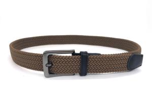Quality Brown Mens Leather Trimming Braided Stretch Belts Zinc Alloy Buckle wholesale