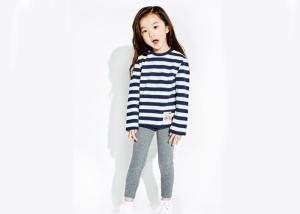 Quality Grey White Stripe Kids Girls Clothes Girls Loungewear Set + Cotton Elastic Melange wholesale