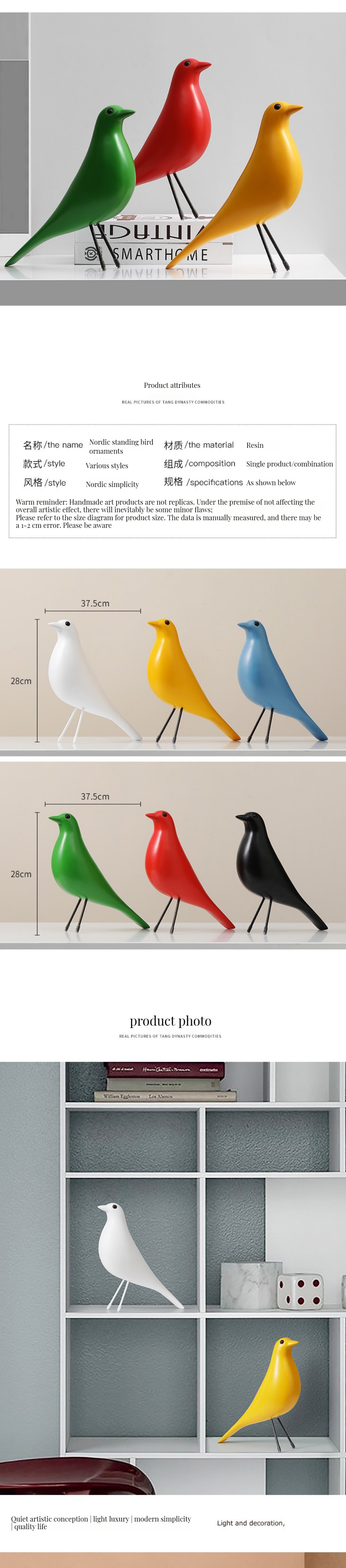 Stylish Modern Simple Style Resin Bird Ornament for Home Decor in Multiple Colors