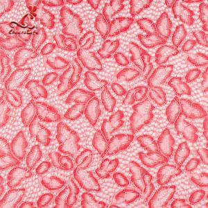 Quality Comfortable Pink Embroidered Lace Fabric Dimensional High Stability wholesale
