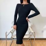 Metal Chain Sexy Women Dresses , Backless Long Sleeve Bodycon Dress