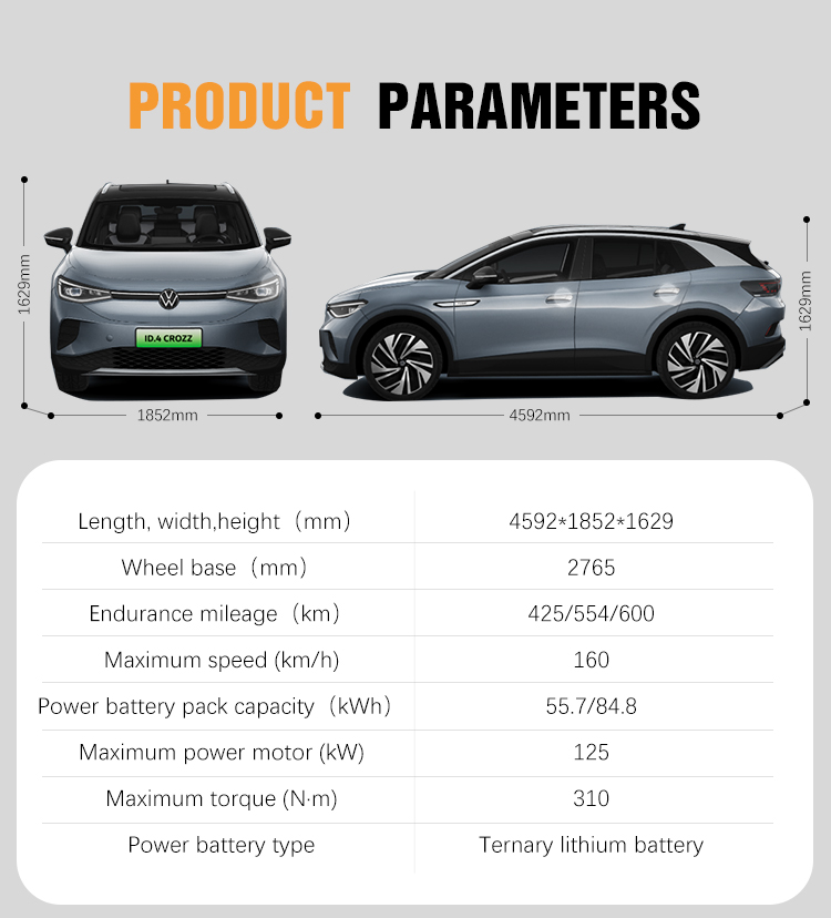 Electric Car EV Id.4 Crozz VW Id4 2023 2024 Id4 Pro Max Speed 160 Km/h 4612*1852*1640 Size