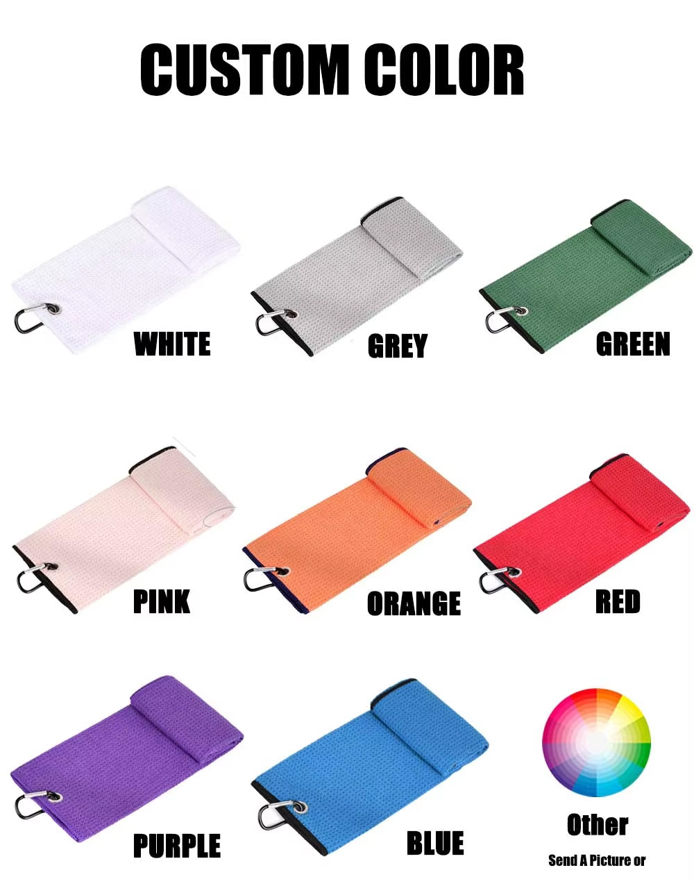 2025 Hot Sale Blue Microfiber Waffle Sport Microfiber Golf Towel With Magnetic