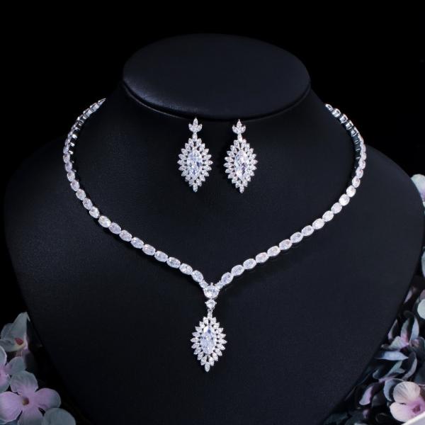 Wholesale Jewelry Set CZ Pendant Necklace Crystal Cubic Zircon Necklace Earrings