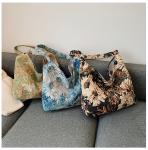 LARGE CAPACITY WOMEN'S BAG FRENCH SIMPLE CANVAS BAG OIL PAINTING NATIONAL STYLE