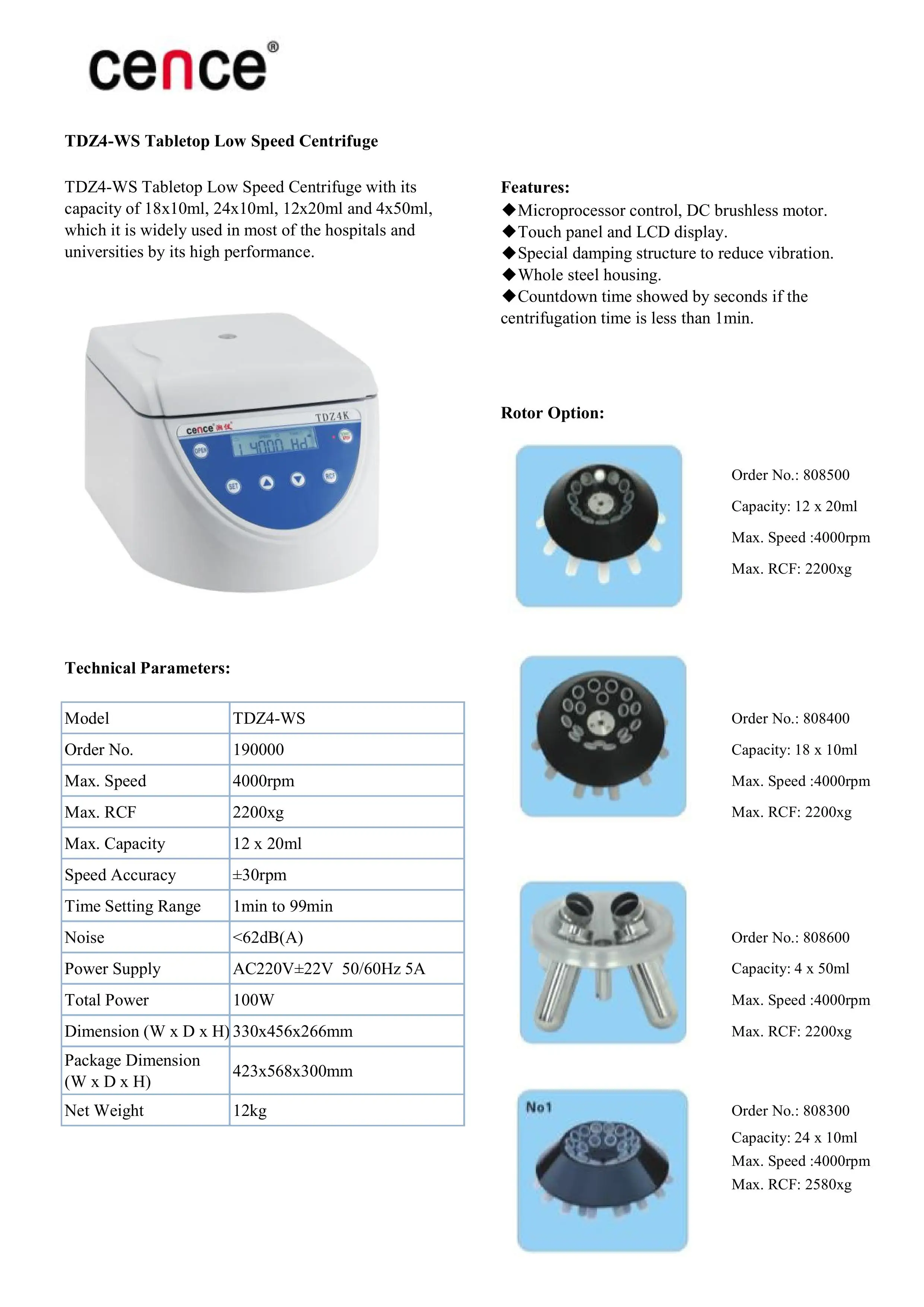 Laboratory Benchtop Low Speed Centrifuge TDZ4-WS
