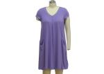 Soft Women'S Casual Dresses V Neck And Drap Pocket Short Sleeve T Shirt Dress