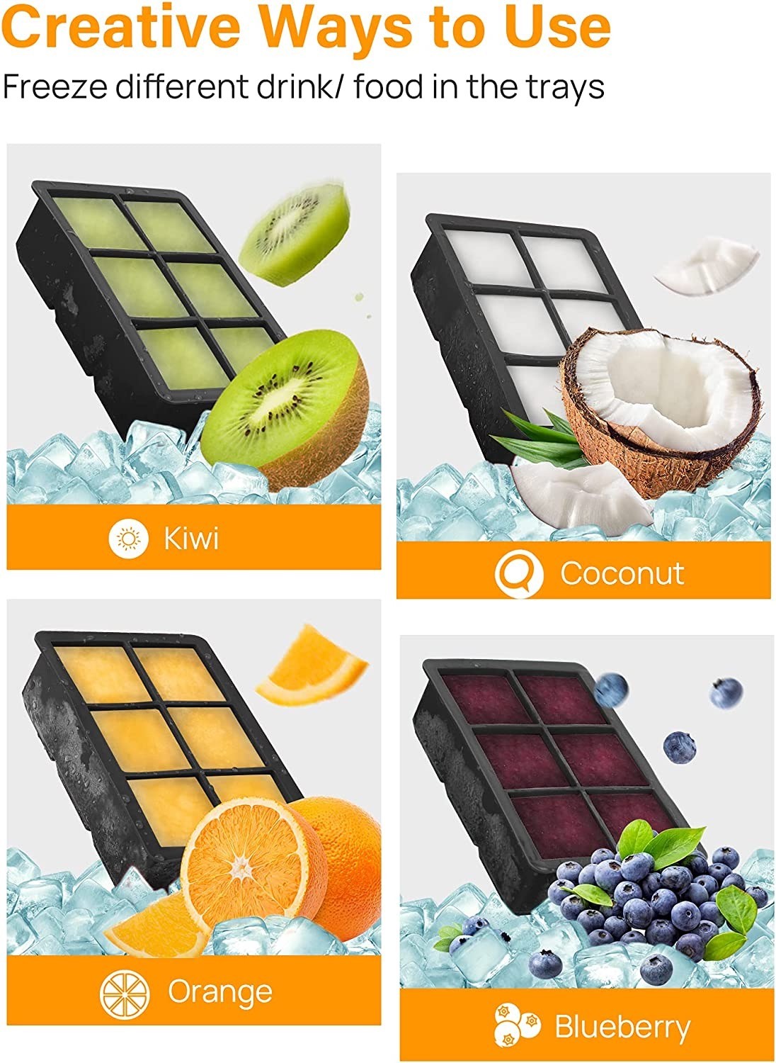 Portable Leakproof Silicone Ice Tray , Nontoxic Silicone Mould For Ice Cream