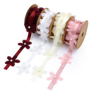 Quality 40mm*2m Polyester Floral Ribbon Trim OEM ODM Flower Lace Ribbon wholesale