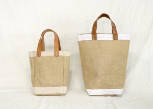 Quality Women Waterproof Jute Packaging Bags With Leather Handle wholesale