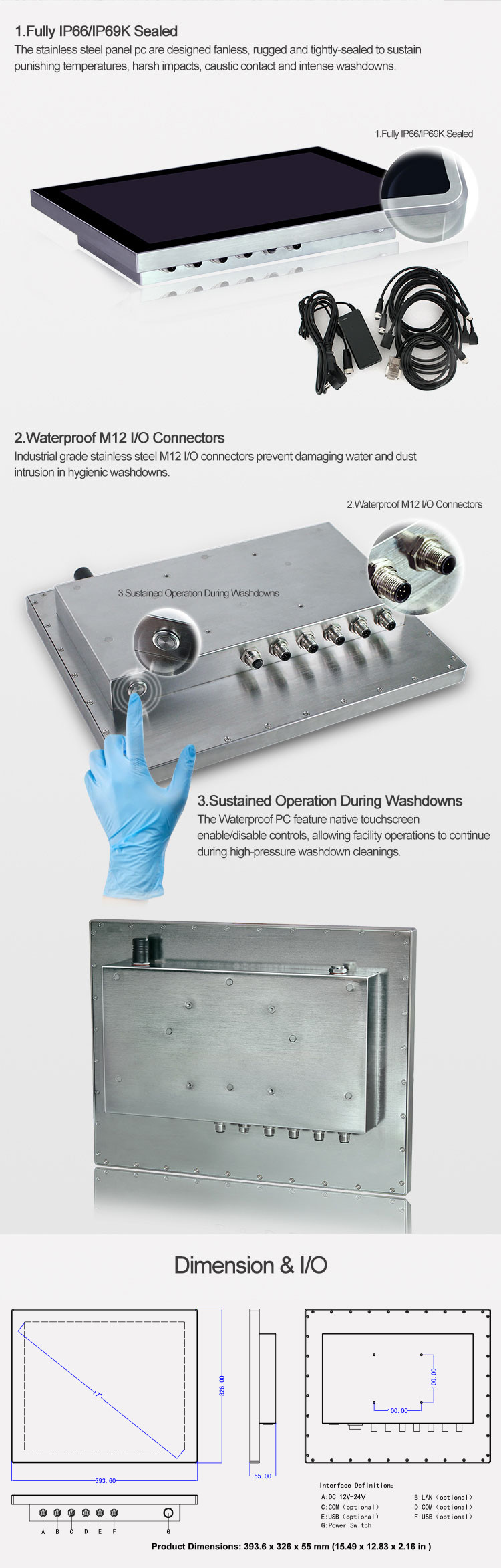 OEM IP66 Waterproof Inox Medical Industrial PC Touchscreen With Stainless Housing