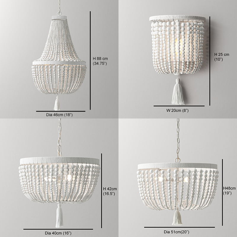 Weathered White wood beads chandelier lighting Pendant bedroom white chandelier(WH-CI-148)