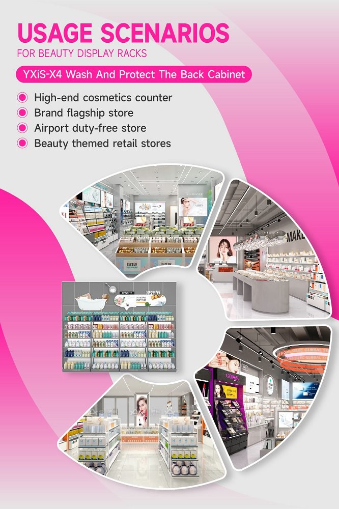 YXiS-X4 Adjustable Shelves Skincare Display Cabinet with LED Strip Lights