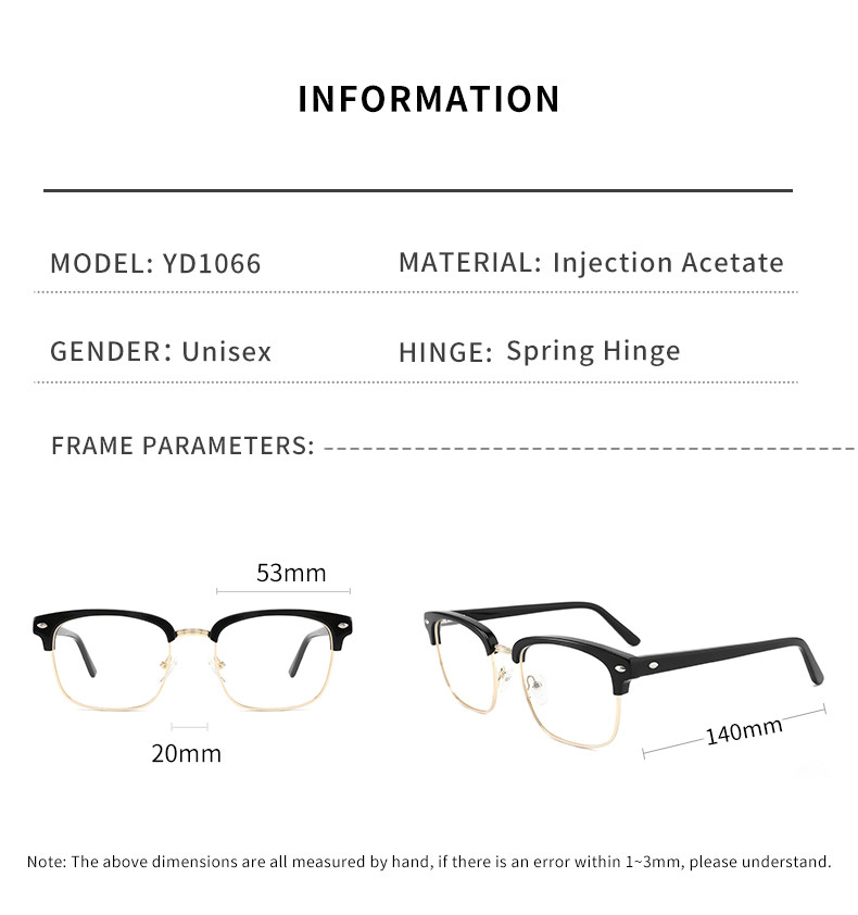 Square Men'S Acetate Metal Glasses Designer Non Prescription Clear Lens