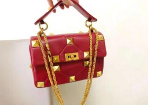 Quality Handhold Gold Rivet Leather Luxury Chain Bag Rhomboid Pattern wholesale