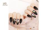 Fashion Artificial Stiletto 3D ABS Black False Nails With Stone