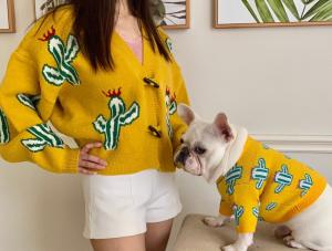 Quality Cactus Print Matching Pet And Owner Sweaters Long Sleeve Knitted Cardigan wholesale