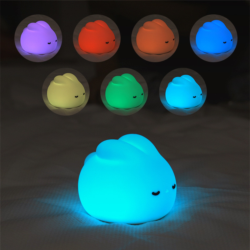 Rabbit Night Light For Kids Lamp Cute Lamp 16 Colors Tap Silicone Kids Night Light For Kids Night Light USB Rechargeable