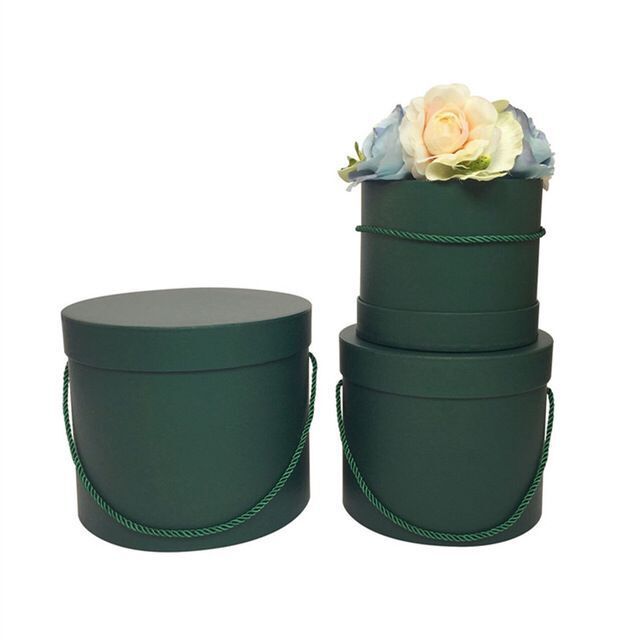 Different Color Custom Cardboard Gift Round Cylinder Bouquet Flower Box Packaging With Handle