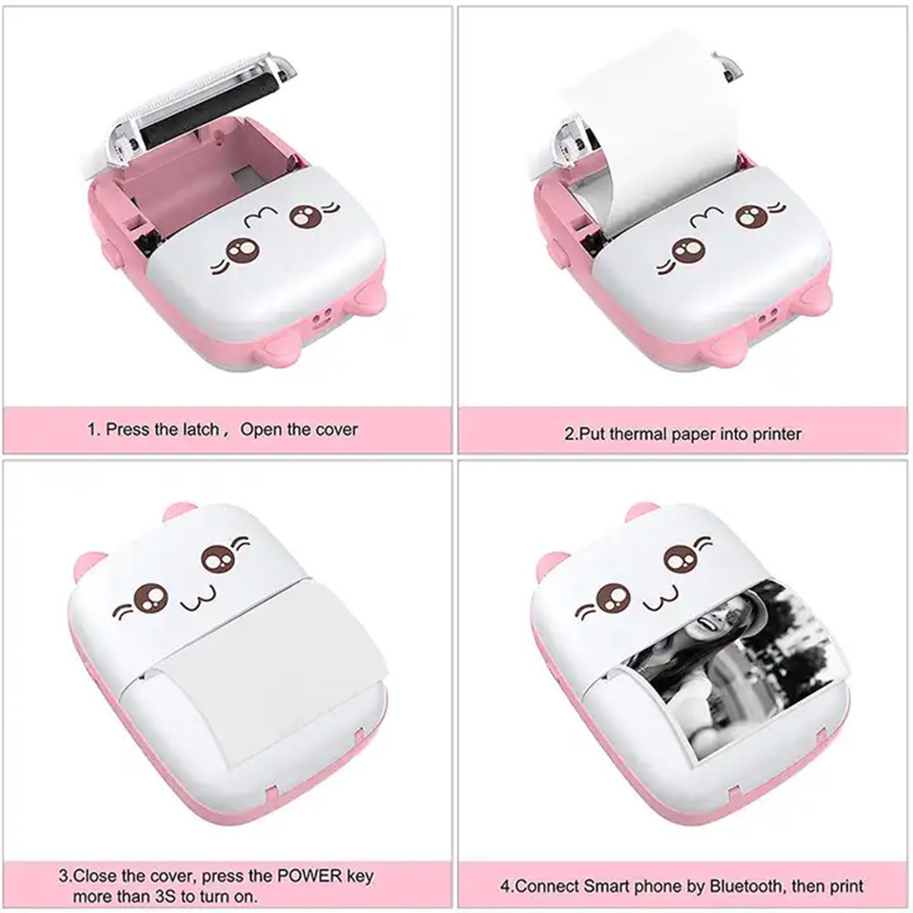 Printer Portable Bluetooth 4.0 Printer Photo Thermal Printer Phone Wireless Connection Printer 1200mAh Battery