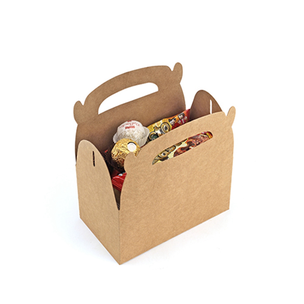 Custom Recycled Brown Kraft Paper Box With Handle for Food Packaging Distribution