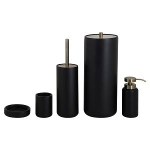 Quality Mat Black color round Polyresin Bathroom Accessories with black ABS parts wholesale
